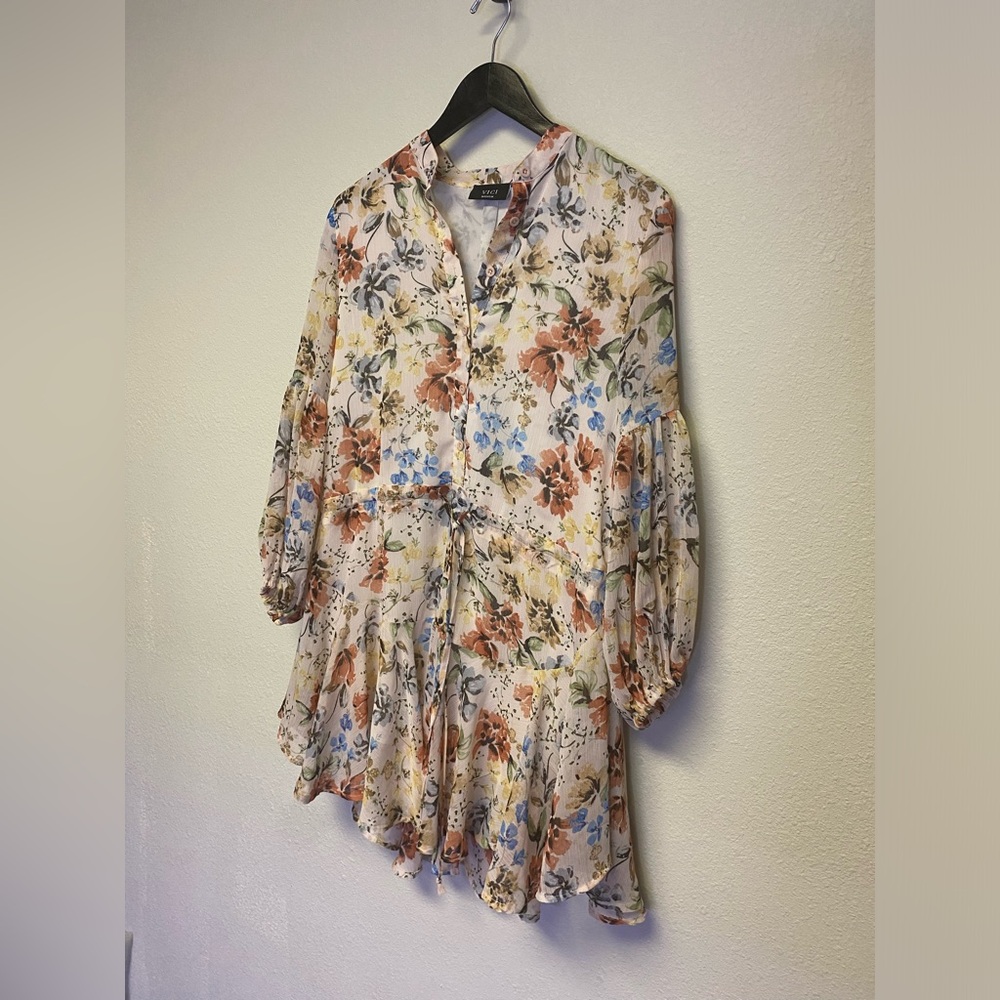 Vici Multi-colored Floral Drawstring Dress